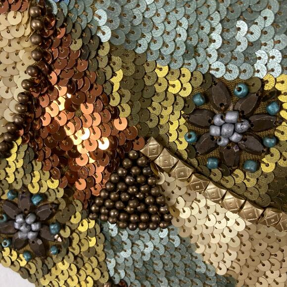 GODDESS OF BABYLON Vest Top S/M Sequins Beaded Gold Button Lined Rayon - Picture 7 of 12